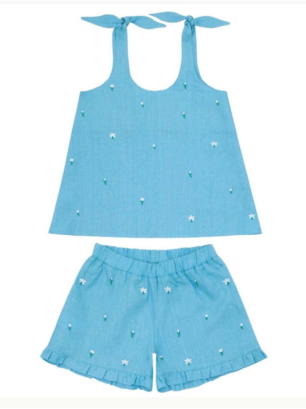 Minnow x Fanm Mon - Girls Blue Floral Tie-Shoulder 2 Piece Set - Size: 6Y